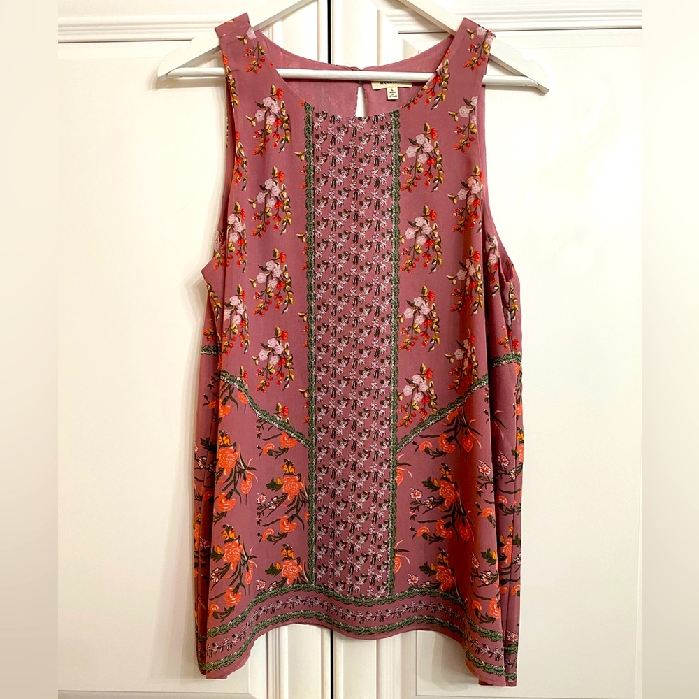 Max Studio Womens Sz Large Sleeveless Flowy Mauve Multi Colour Blouse Lined